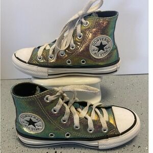 Converse Chuck Taylor All Star Hi Iridescent Glitter Teal Gold Sneakers 671467C